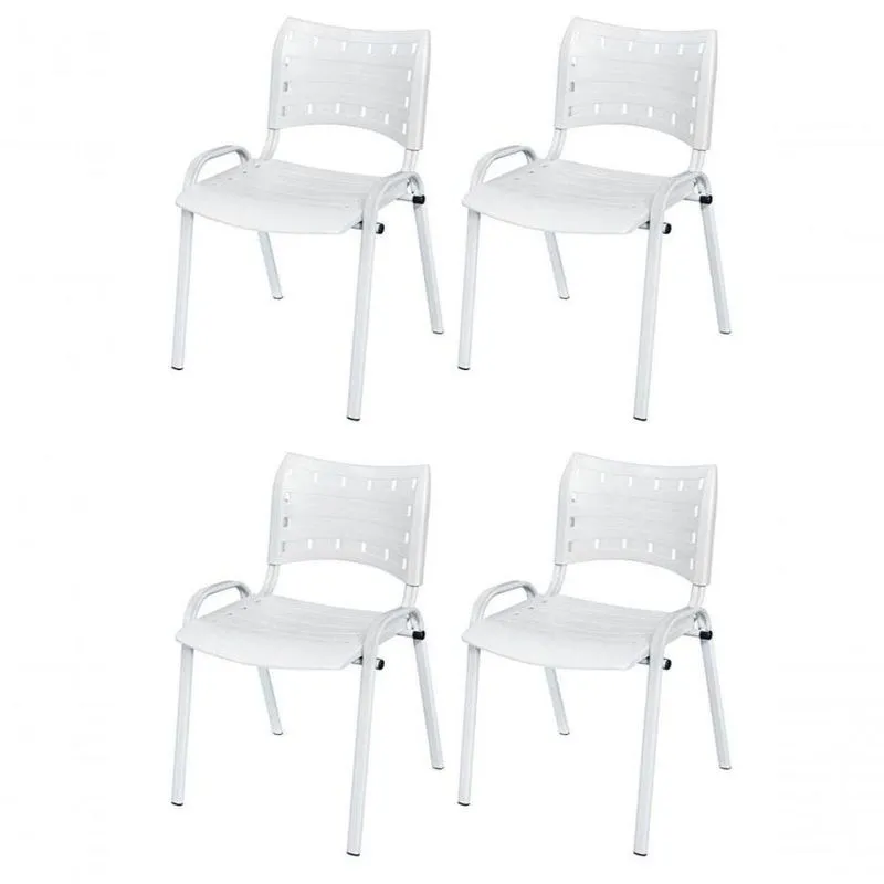 Cadeira Iso Base Branco Escola, Escritório Branco - Kit 4 Un