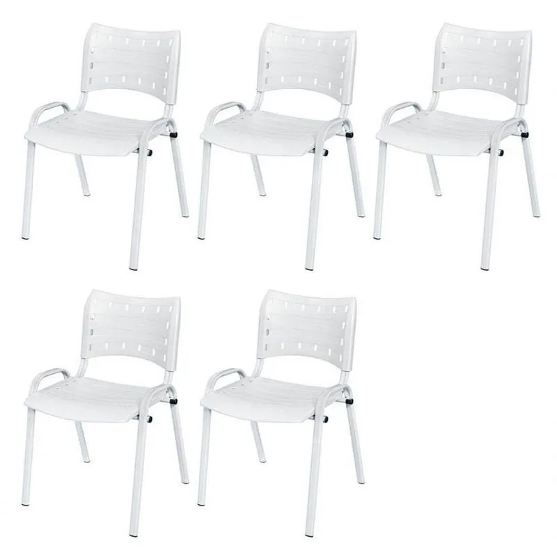 Cadeira Iso Base Branco Escola, Escritório Branco Kit 5 Un