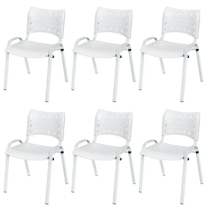 Cadeira Iso Base Branco Escola, Escritório Branco Kit 6 Un