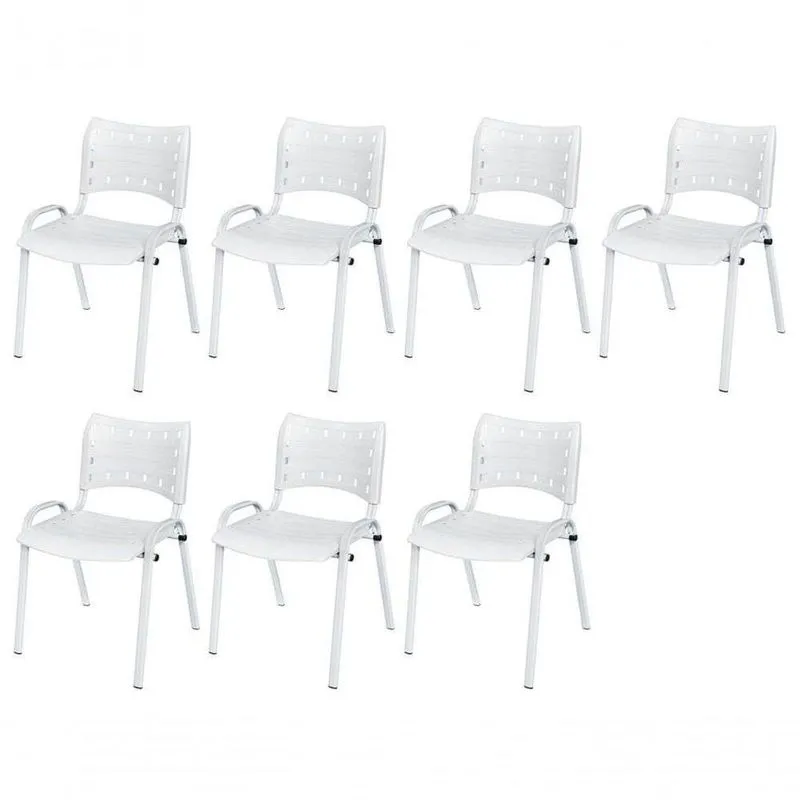 Cadeira Iso Base Branco Escola, Escritório Branco Kit 7 Un