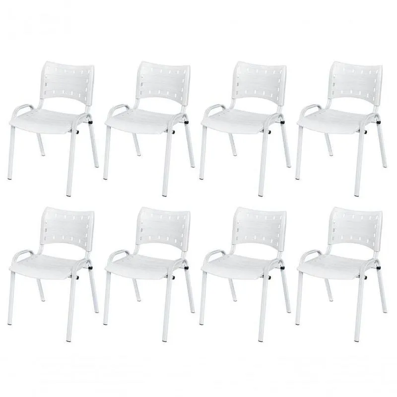 Cadeira Iso Base Branco Escola, Escritório Branco Kit 8 Un