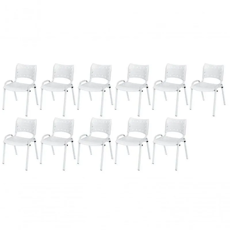 Cadeira Iso Base Branco Escola, Escritório Branco Kit 11 Un