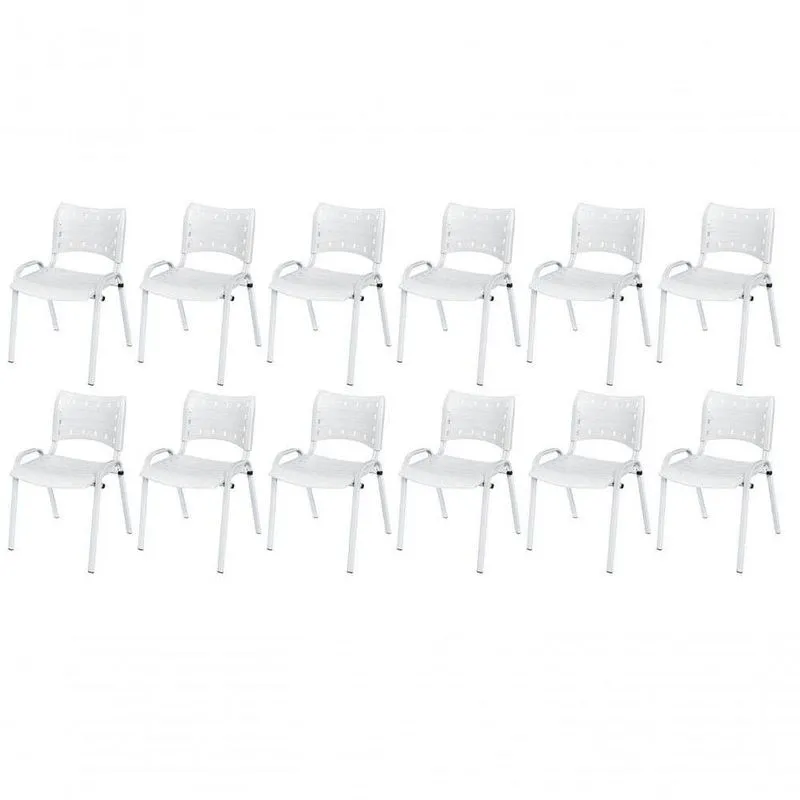 Cadeira Iso Base Branco Escola, Escritório Branco Kit 12 Un
