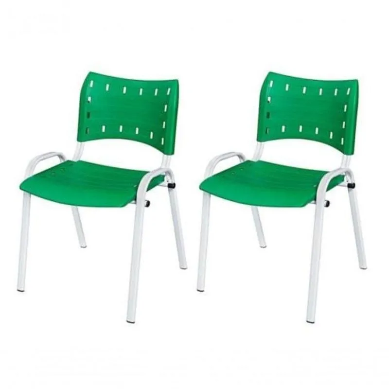 Cadeira Iso Base Branco Escola, Escritório Verde - Kit 2 Un