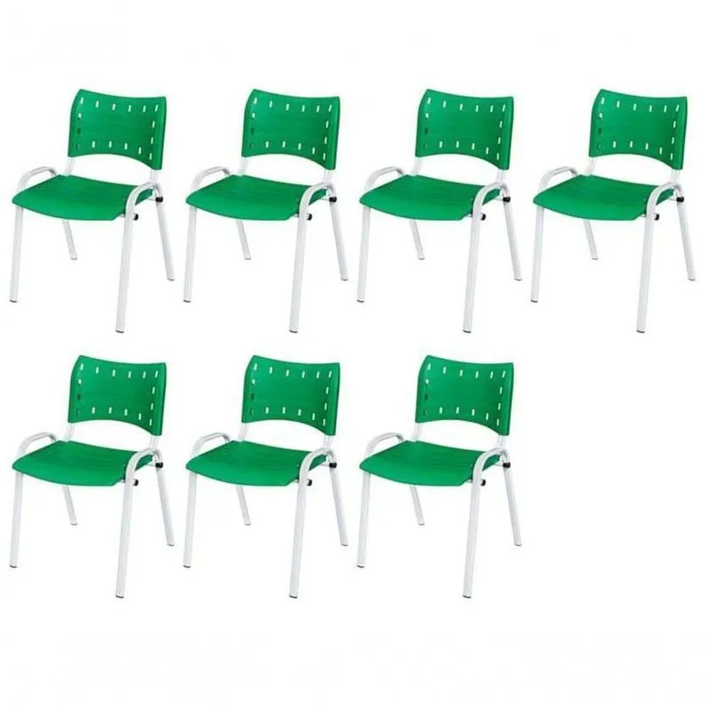Cadeira Iso Base Branco Escola, Escritório Verde Kit 7 Un