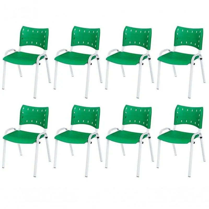 Cadeira Iso Base Branco , Escritório Verde Kit 8 Un