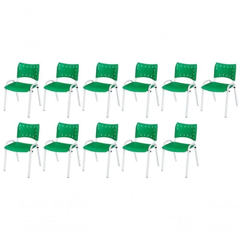 Cadeira Iso Base Branco Escola, Escritório Verde Kit 11 Un