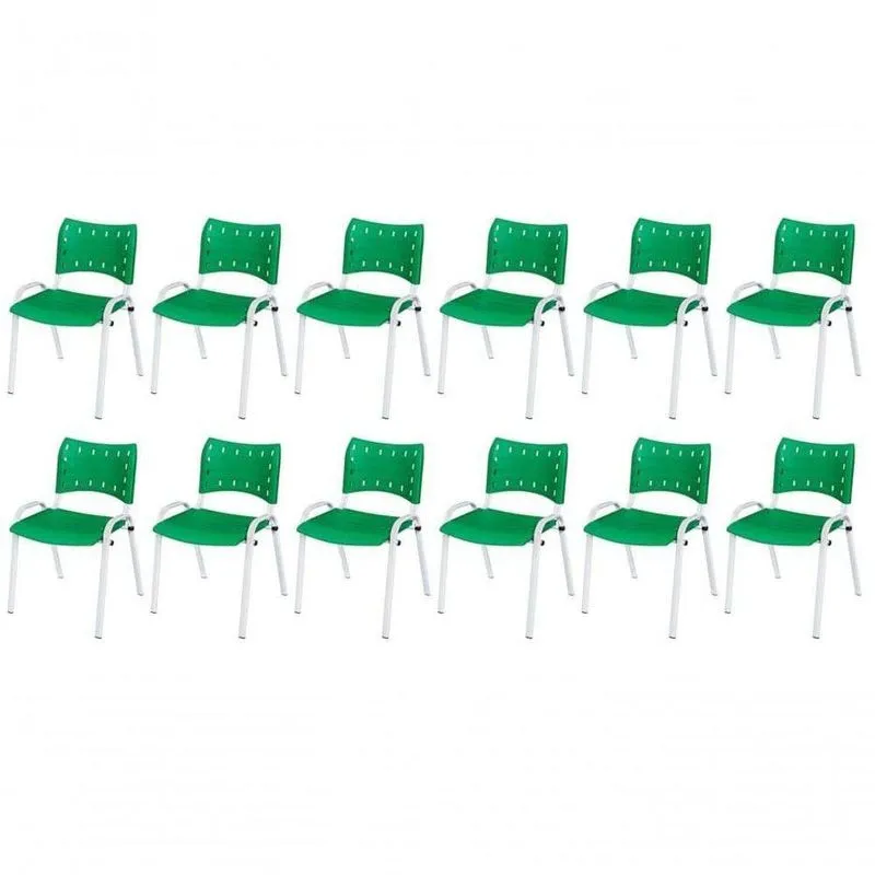 Cadeira Iso Base Branco Escola, Escritório Verde Kit 12 Un