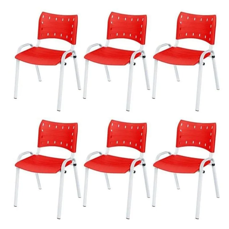 Cadeira Iso Base Branco , Escritório Vermelho Kit 6 Un