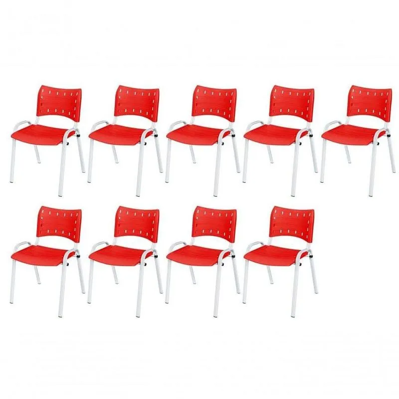 Cadeira Iso Base Branco , Escritório Vermelho Kit 9 Un