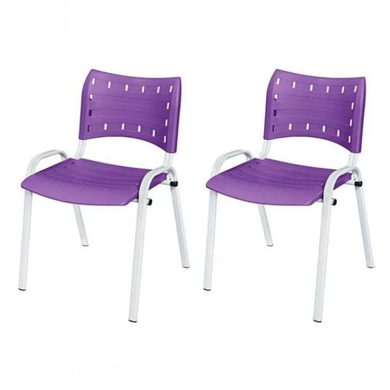 Cadeira Iso Base Branco Escola, Escritório Violeta Kit 2 Un