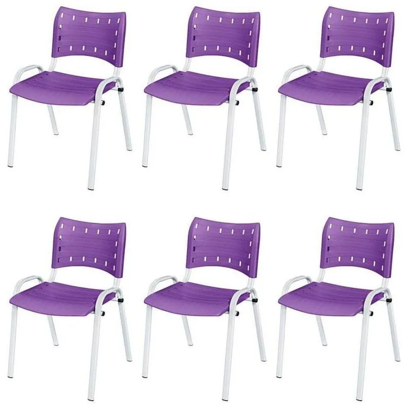 Cadeira Iso Base Branco Escola, Escritório Violeta Kit 6 Un