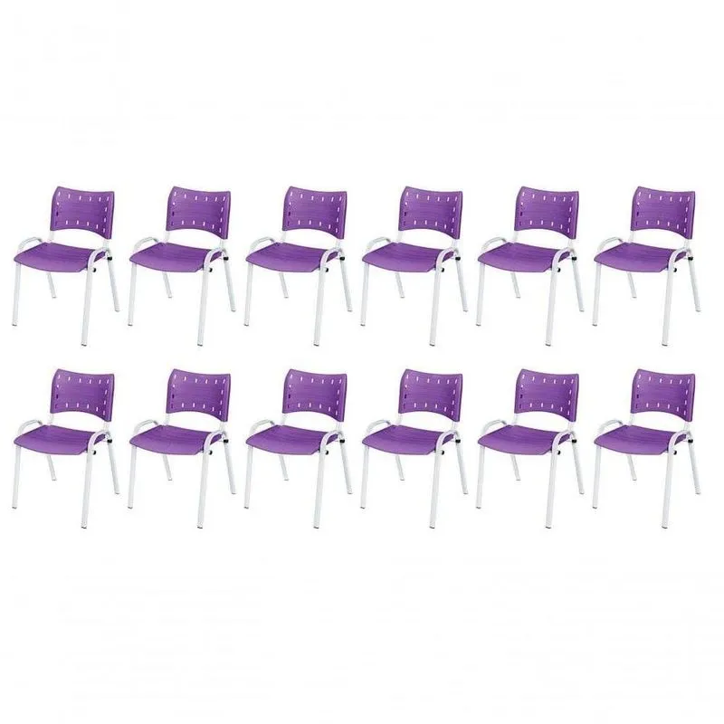 Cadeira Iso Base Branco Escola, Escritório Violeta Kit 12 Un