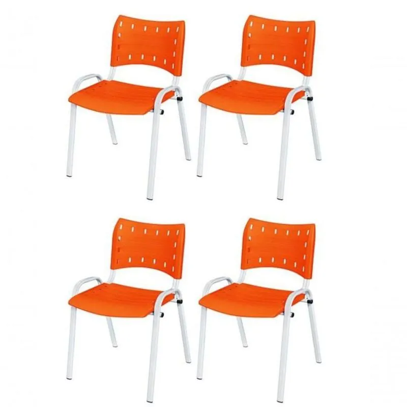 Cadeira Iso Base Branco Escola, Escritório Laranja Kit 4 Un