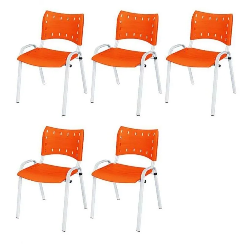 Cadeira Iso Base Branco , Escritório Laranja Kit 5 Un