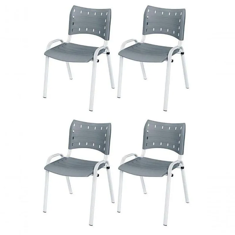 Cadeira Iso Base Branco Escola, Escritório Cinza - Kit 4 Un