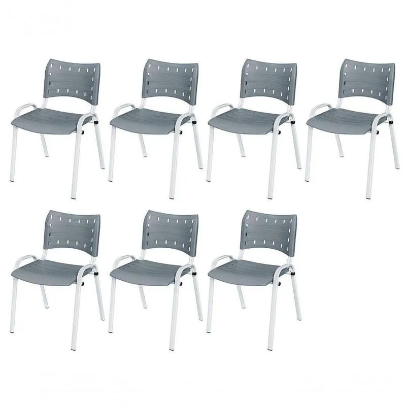 Cadeira Iso Base Branco Escola, Escritório Cinza Kit 7 Un