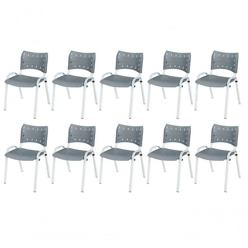 Cadeira Iso Base Branco Escola, Escritório Cinza Kit 10 Un