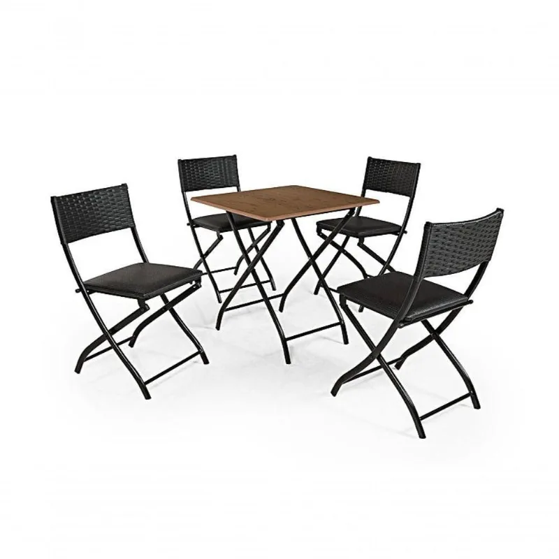 Jogo Mesa Imbuia Dobravel Com 4 Cadeiras Dobravel Preto