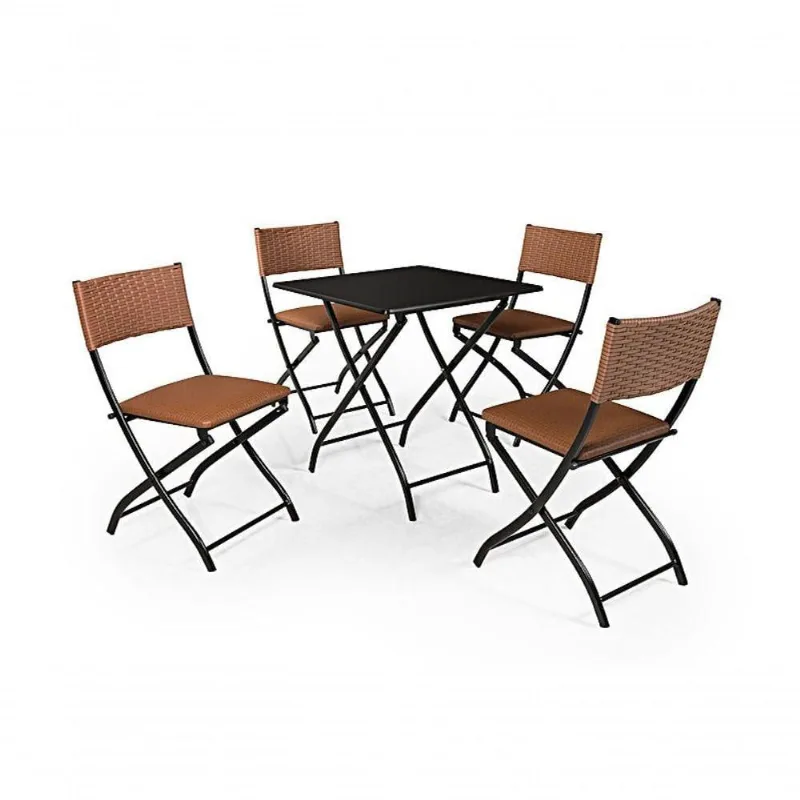 Jogo Mesa Preto Dobravel Com 4 Cadeiras Dobravel Caramelo