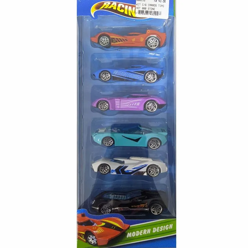 Kit com 6 Carros Tipo Hot Stone