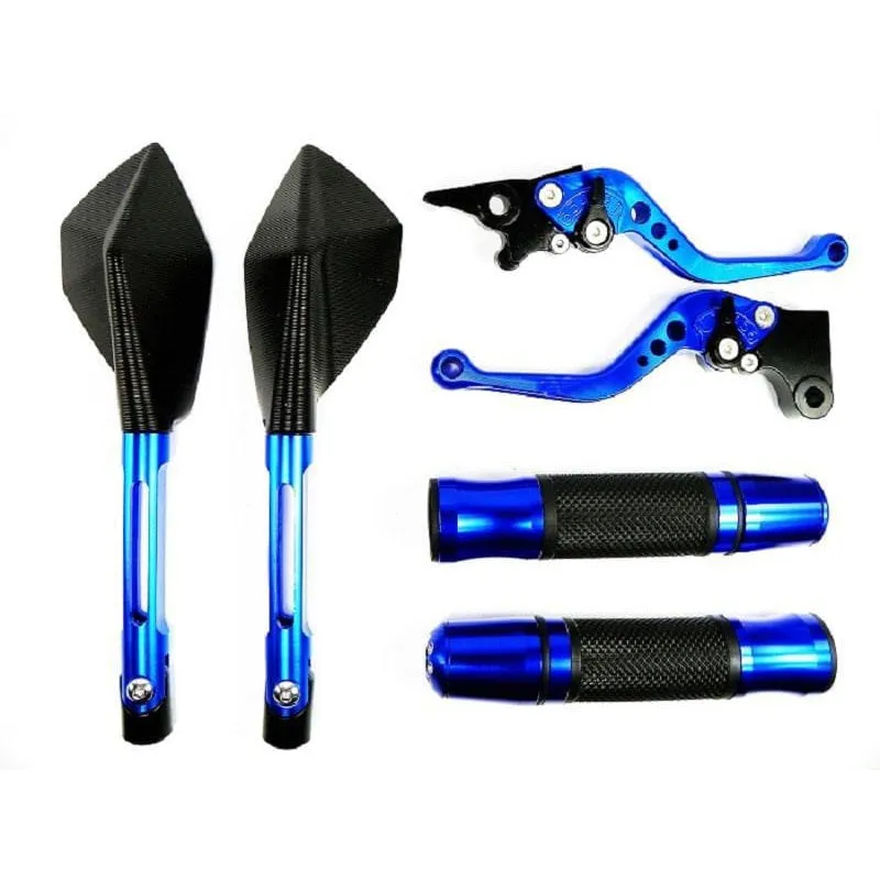 Kit Retrovisor Prisma+ Manete Curto + Manopla Com Peso Yamaha Fazer 150 Azul