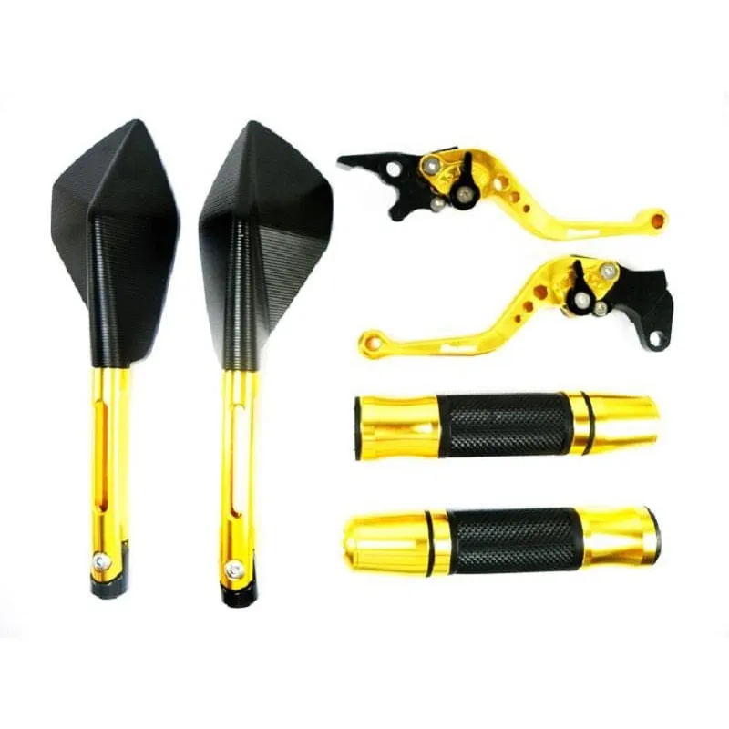 Kit Retrovisor Prisma+ Manete Curto + Manopla Com Peso Cbx 250 Twister Dourado