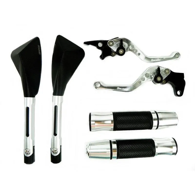 Kit Retrovisor Tomok+ Manete Curto + Manopla Com Peso Bros Nxr 150 Lona Prata