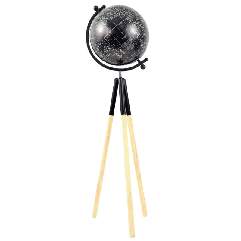 Globo Terrestre Decorativo Tripé Preto 80x23cm