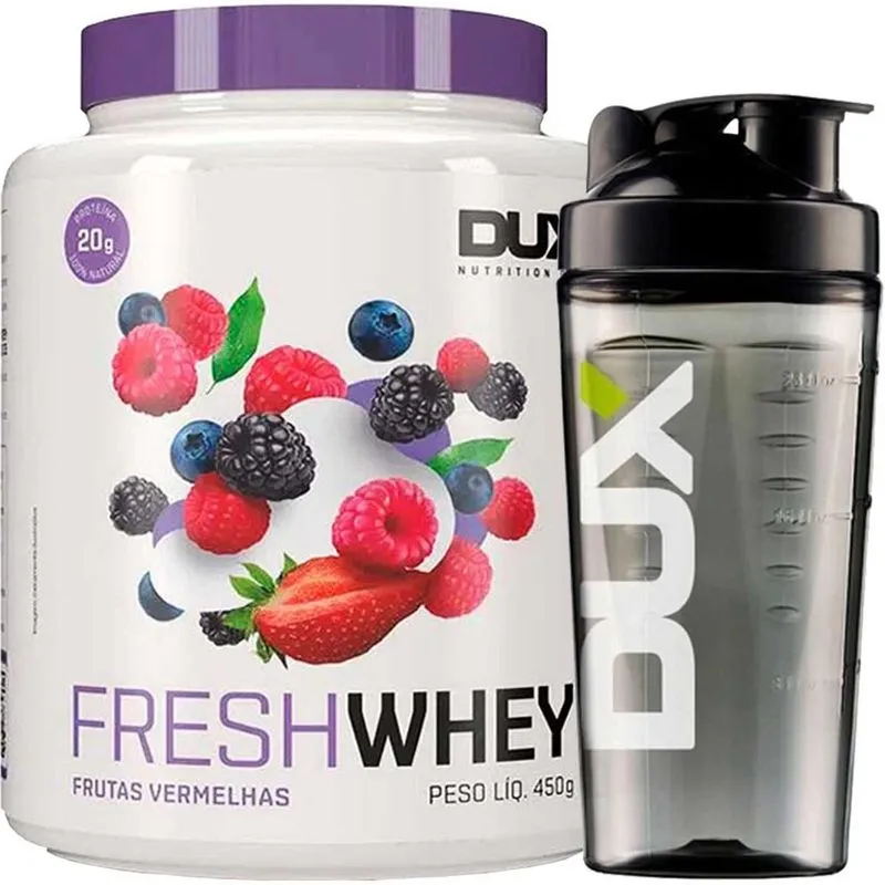 Fresh Whey 450g + Coqueteleira Fumê 800mL Frutas Vermelhas