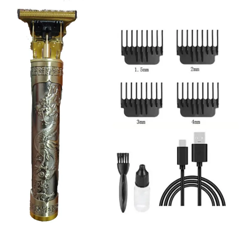 Maquina Dragão Profissional Corta Cabelo Aparar Barbas Pelos Carregamento via USB Único / Dourado