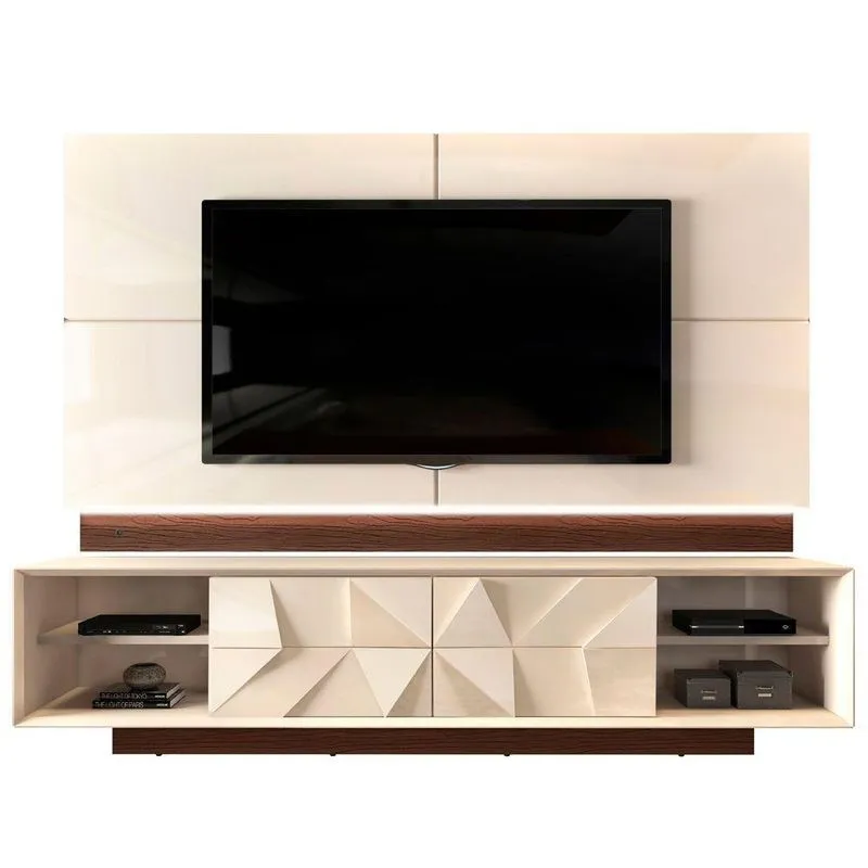 Bancada Com Painel Colone Creme Castanne 3d Form Pirâmide