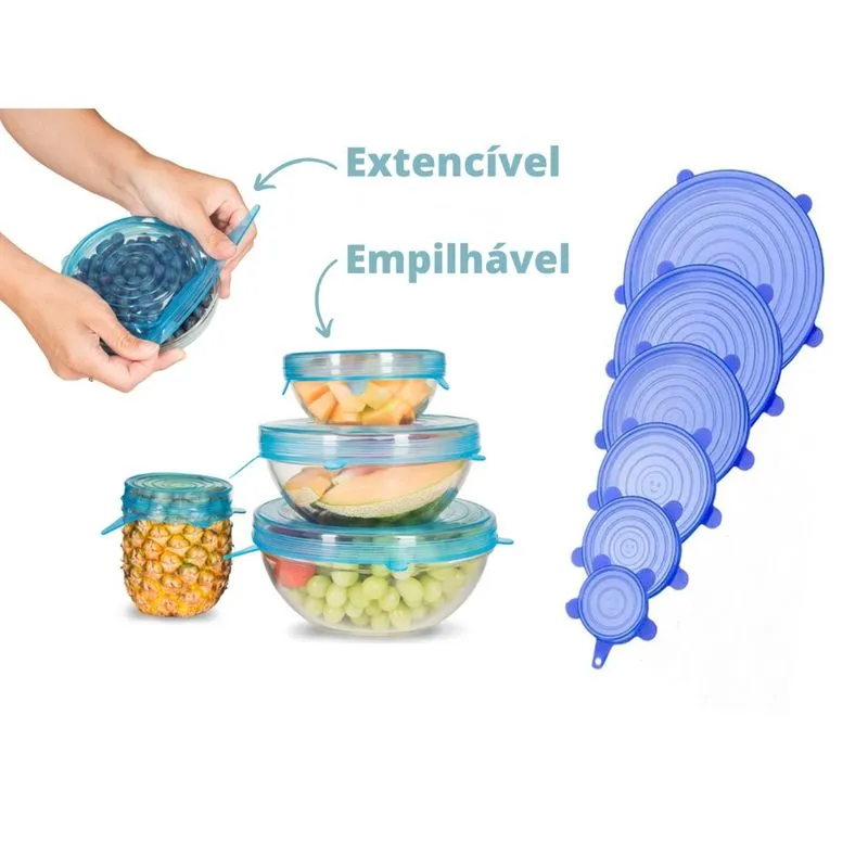 Kit Tampas de Silicone 6 peças Hermético + Sabor por + Tempo