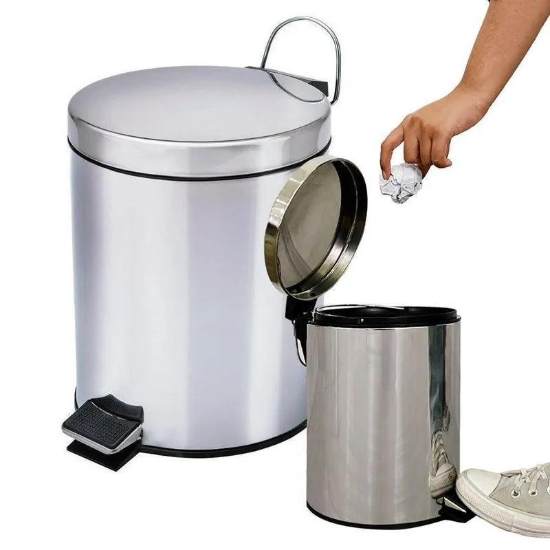 Cesto De Lixo 3Lts 100% Inox Com Pedal Banheiro E Cozinha