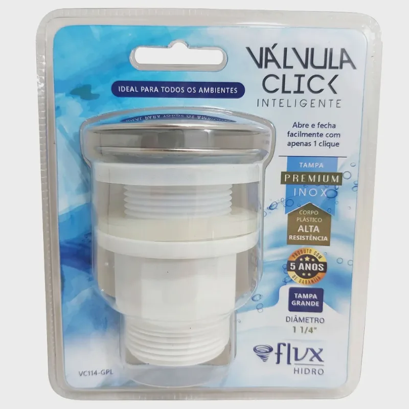 Válvula Click 1.1/4 Tampa Grande - Corpo pvc Inox