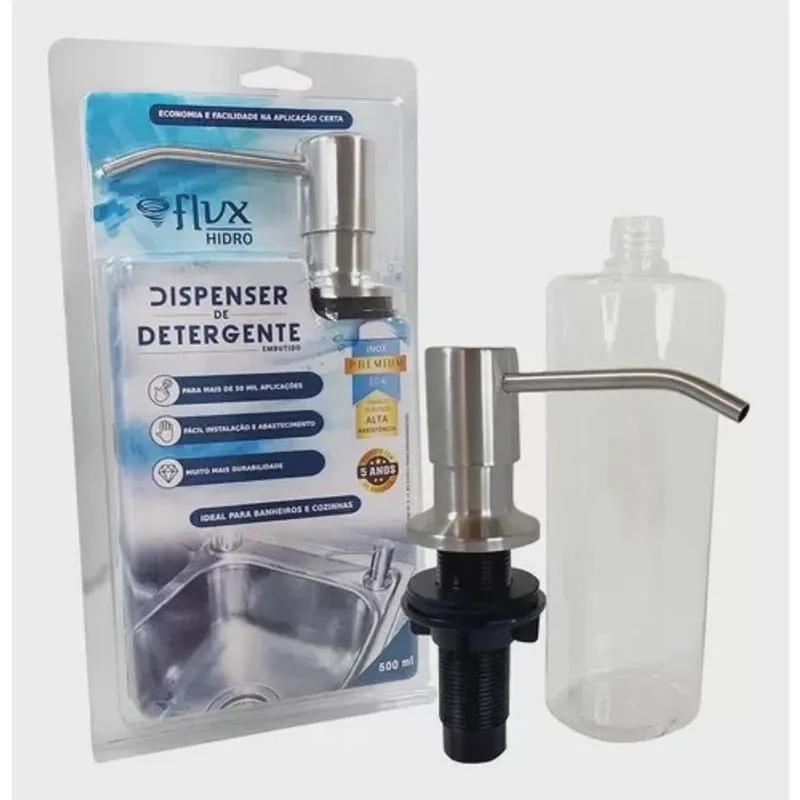 Dispenser de Detergente Flvx Hidro Aço Inox Escovado 500ml