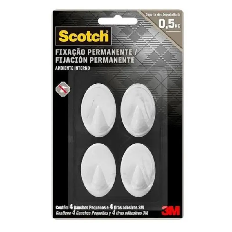 Gancho Scotch 3m Adesivo Pequeno Sem Furos Suporta 0,5kg 4un
