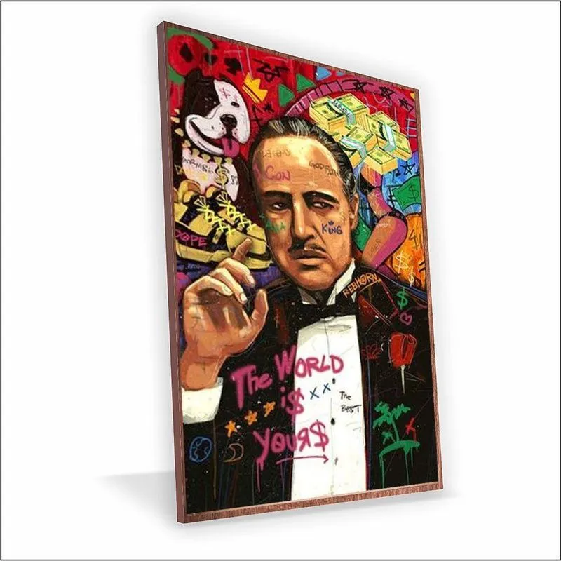 Quadro Poderoso Chefão Canvas Sem Vidro Tamanho Moldura 20x20 Caixa Madeira