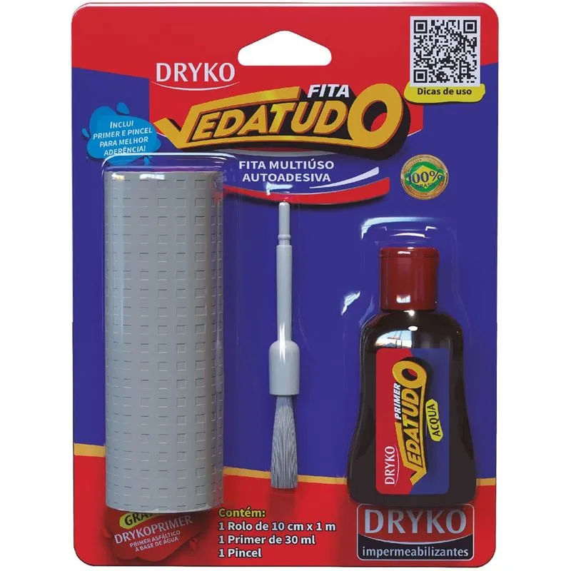 Fita Autoadesiva Multiuso Asfáltica Drykofita Vedatudo Cinza 1 Metro Com Pincel E Primer - Blister-cinza - Dryko Dryko