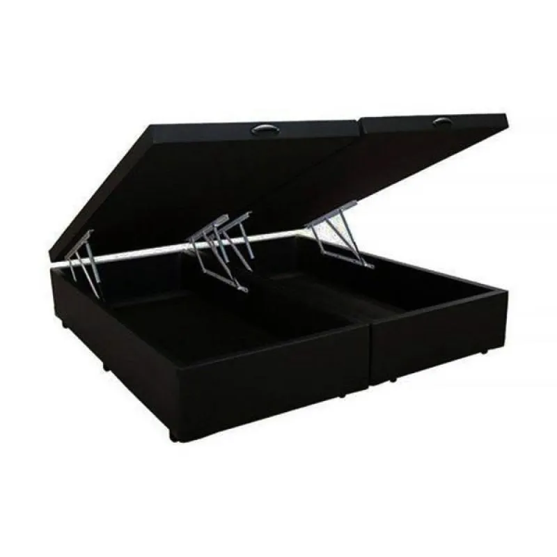 Base Box Baú Queen Bipartido Classic Blindado 158x198x42 Corino Preto
