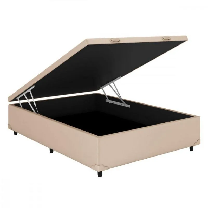 Base Cama Box Casal Baú 138x188x35 Sued Bege Sanmade Maite Bege