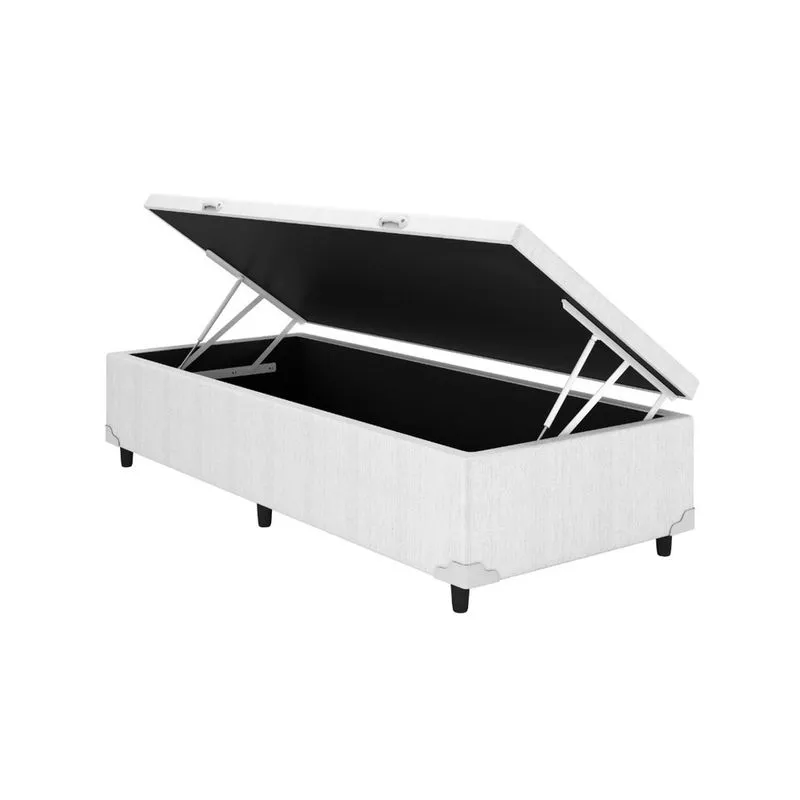 Base Box Baú Solteiro Classic Blindado 88x188x42 Corino Branco