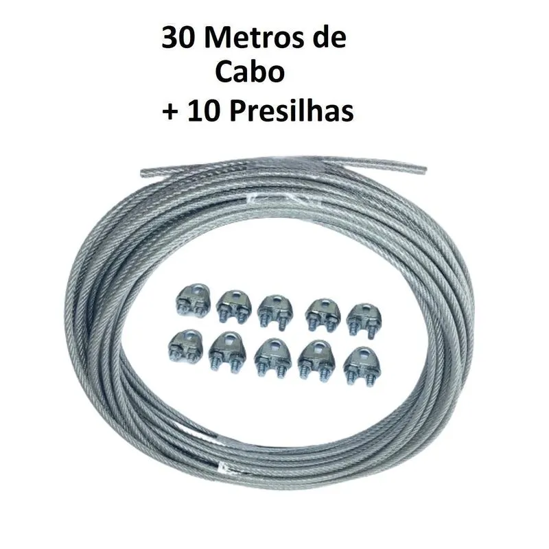 Cabo De Aço Revestido Varal Com 30 Metros + 10 Presilhas