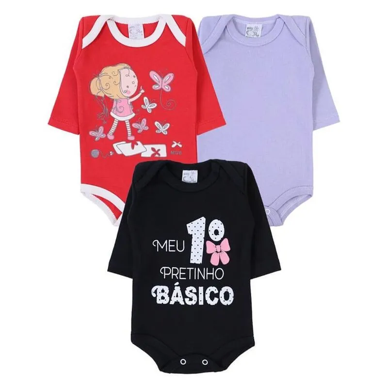 Kit Body Manga Longa Mub 3 Peças P Colorido (MP)