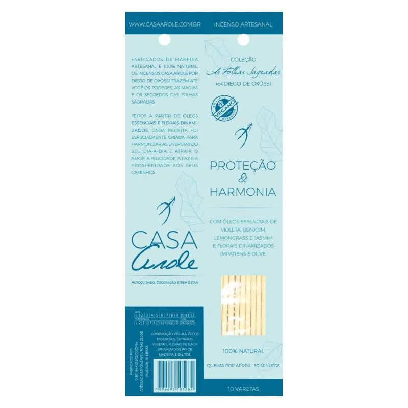 Incenso Natural Arole Proteção E Harmonia Cx Com 10 Varetas