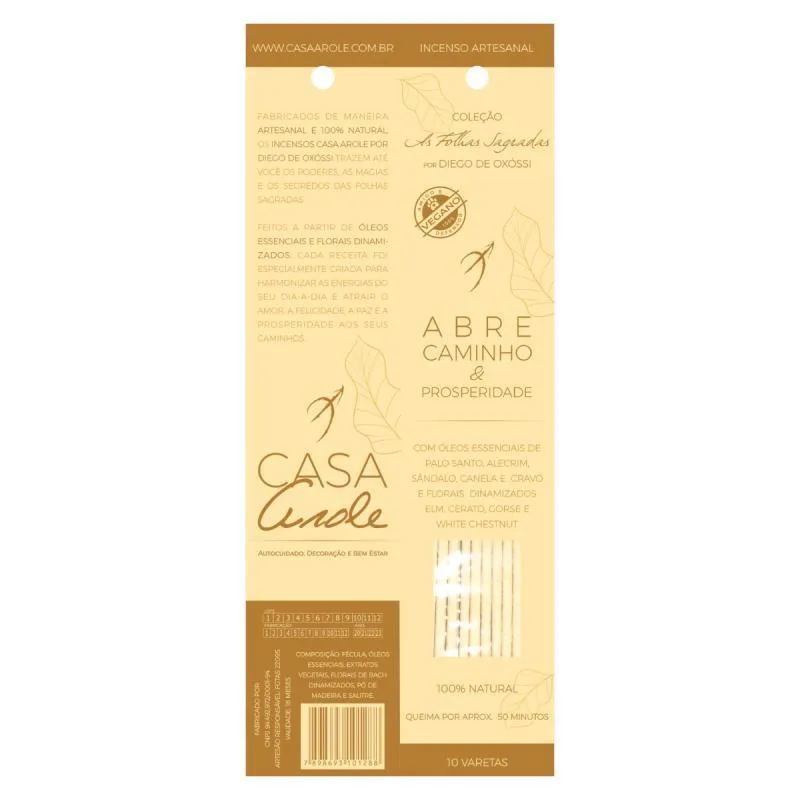 Incenso Natural Arole Abre Caminhos Prosperidade Cx 10 Var
