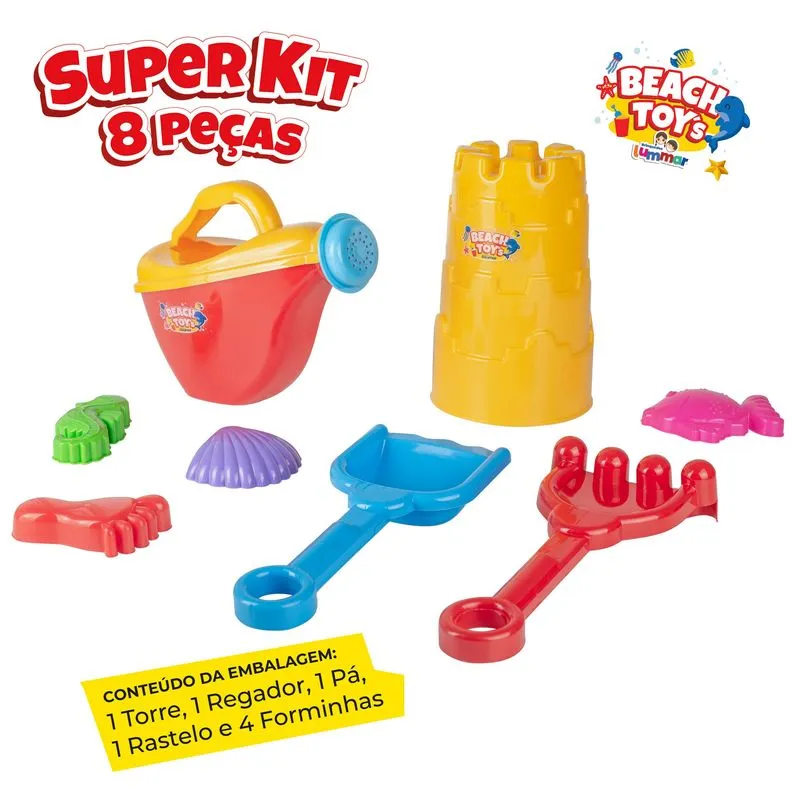 Super Kit Beach Toys 8 Peças Na Rede Lummar Cores Sortidas