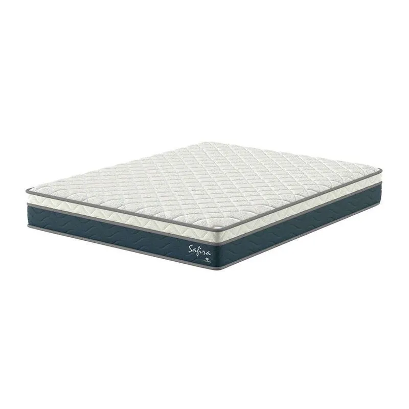 Colchão Queen com Molas Ensacadas Safira Pillow Top Azul e Branco