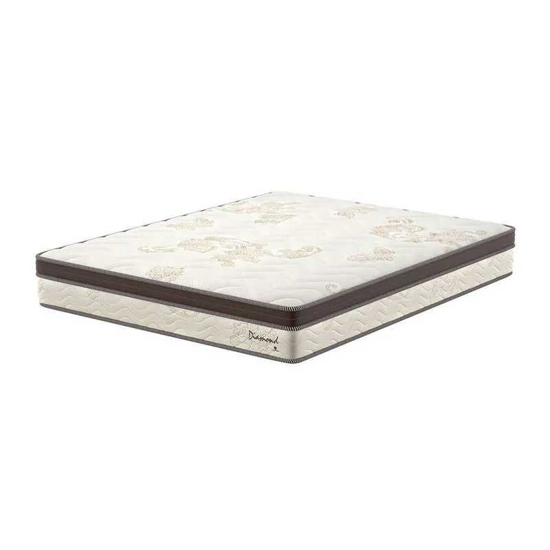 Colchão Queen com Euro Pillow Diamond Molas Ensacadas Bege e Marrom