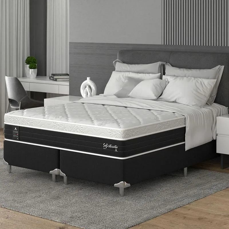 Cama Box Queen com Colchão Sofisticato (65x158x198) Grafite e Branco